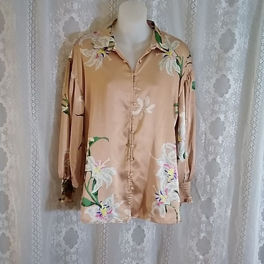 CALLIGRAPHIE WOMEN'S TOP BLOUSE LONG SLEEVES SIZE S
